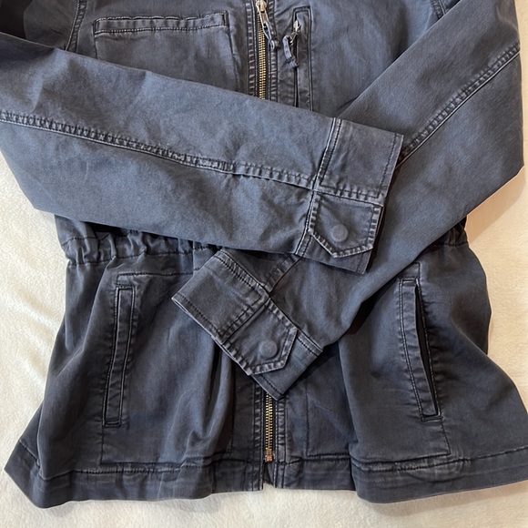 Daily Ritual Dark Navy Gray Denim Moto Jacket with Drawstring Waist size 2 - Picture 5 of 13